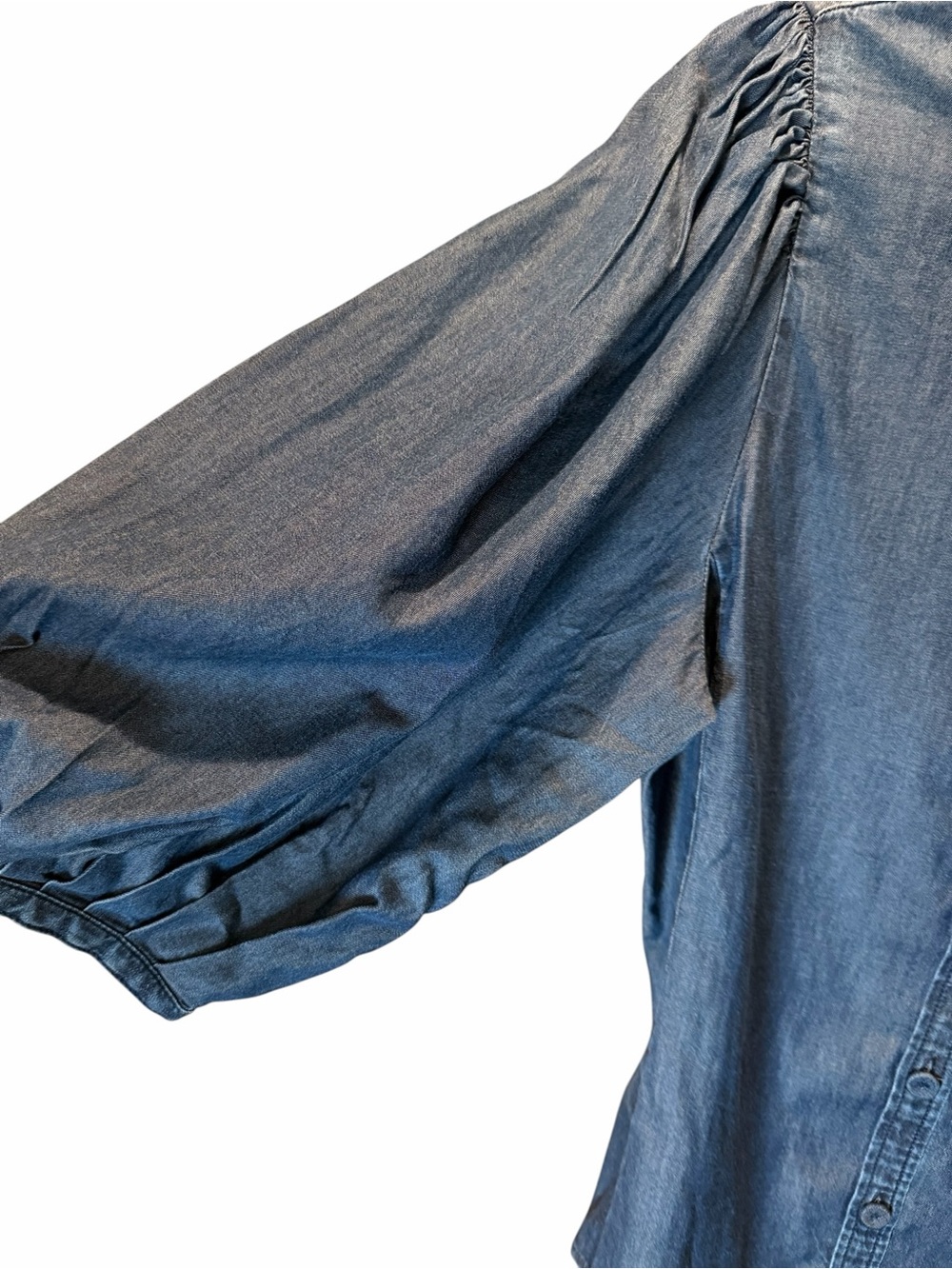 Madewell Indigo Denim Puff-Sleeve Button Front Top - Picture 3 of 6